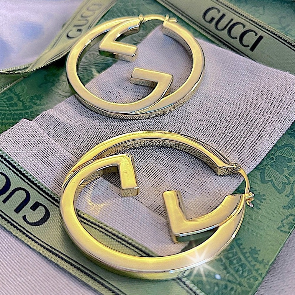 Authentic Large Gucci Blondie Cut-Out Hoop Earrings